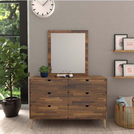 Solid Wood Feet Rounded Corners Storage Drawers Mirror Six Chest